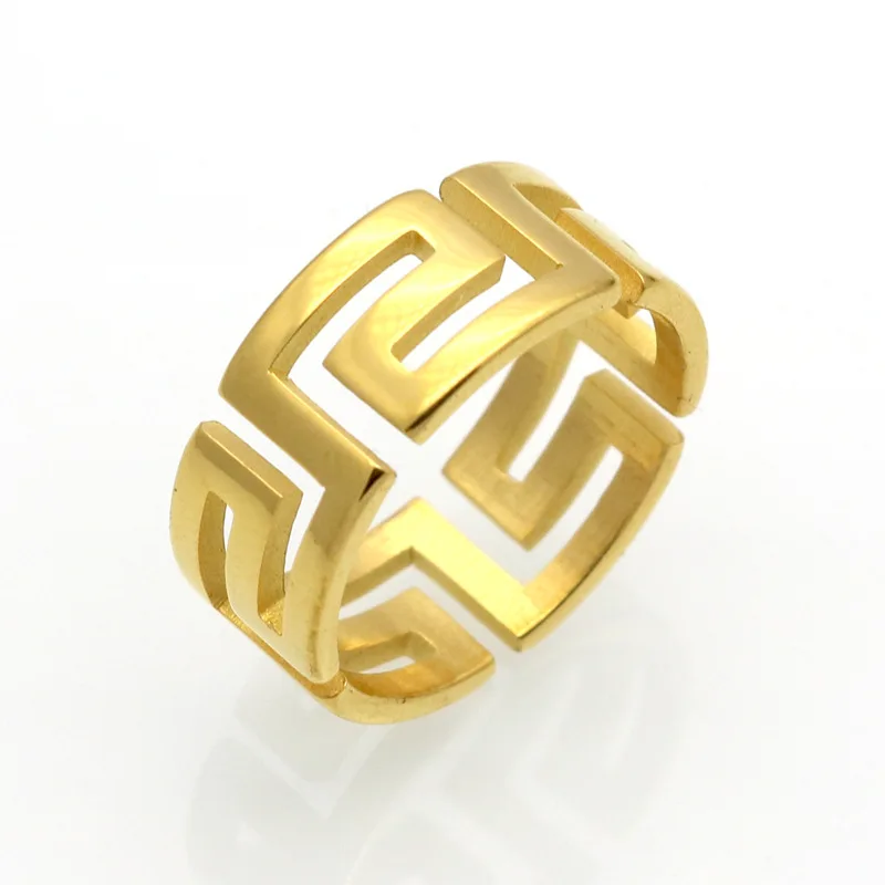 Gold Hollow Out G Pattern Ring Fashion Wedding Jewelry Titanium Steel