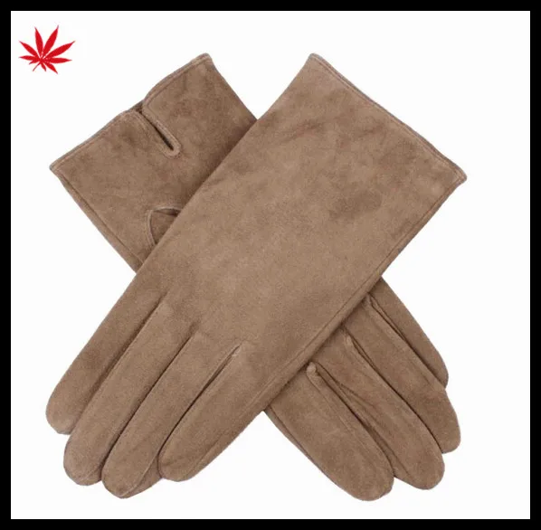 Lady's pink /grey genuine sheepskin suede gloves