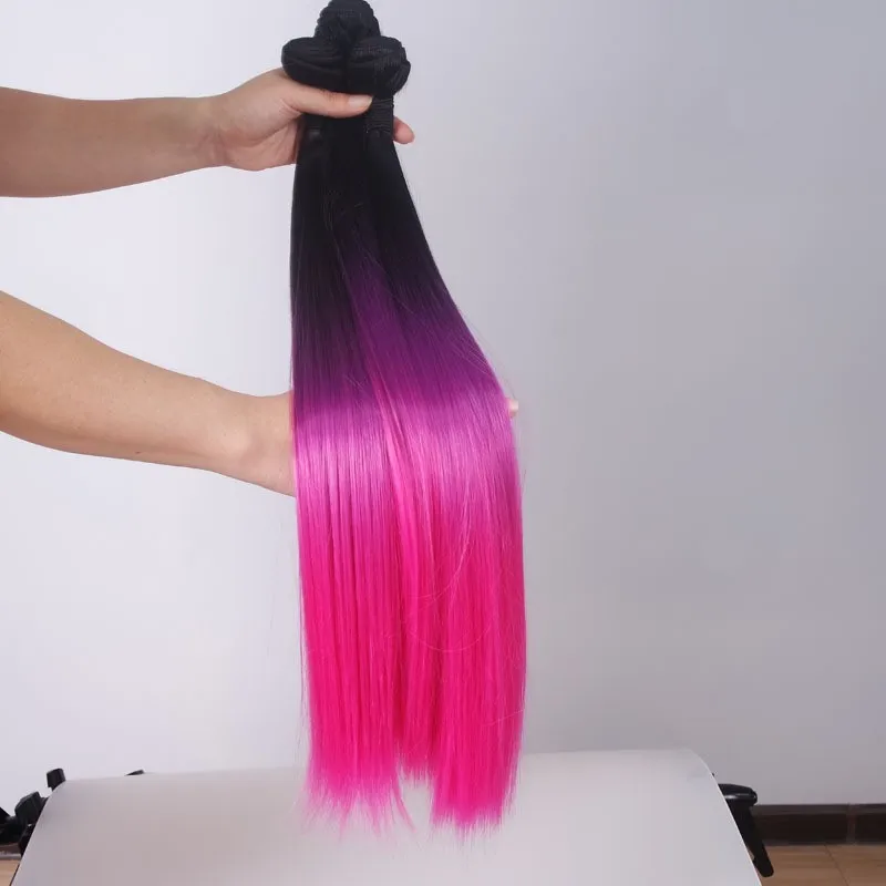 Ombre Color Straight Hair Synthetic Hair Wefts Customized Fake Hair ...