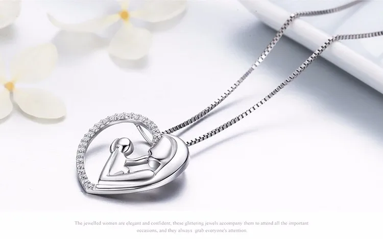 Onlineamericanstore Luxury 925 Sterling Silver Deep Love Of Parents Heart CZ Pendant Necklaces For Women Authentic Jewelry -Online American Store