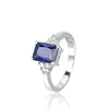 Hot Sell Newest latest beautiful blue zircon rhinestone 925 silver jewelry 18k white gold ring for women