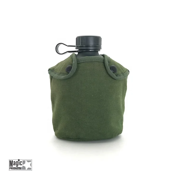 Portable Plastic Military Canteen Water Bottle Hiking Camping Water Bottle with Clip Pouch