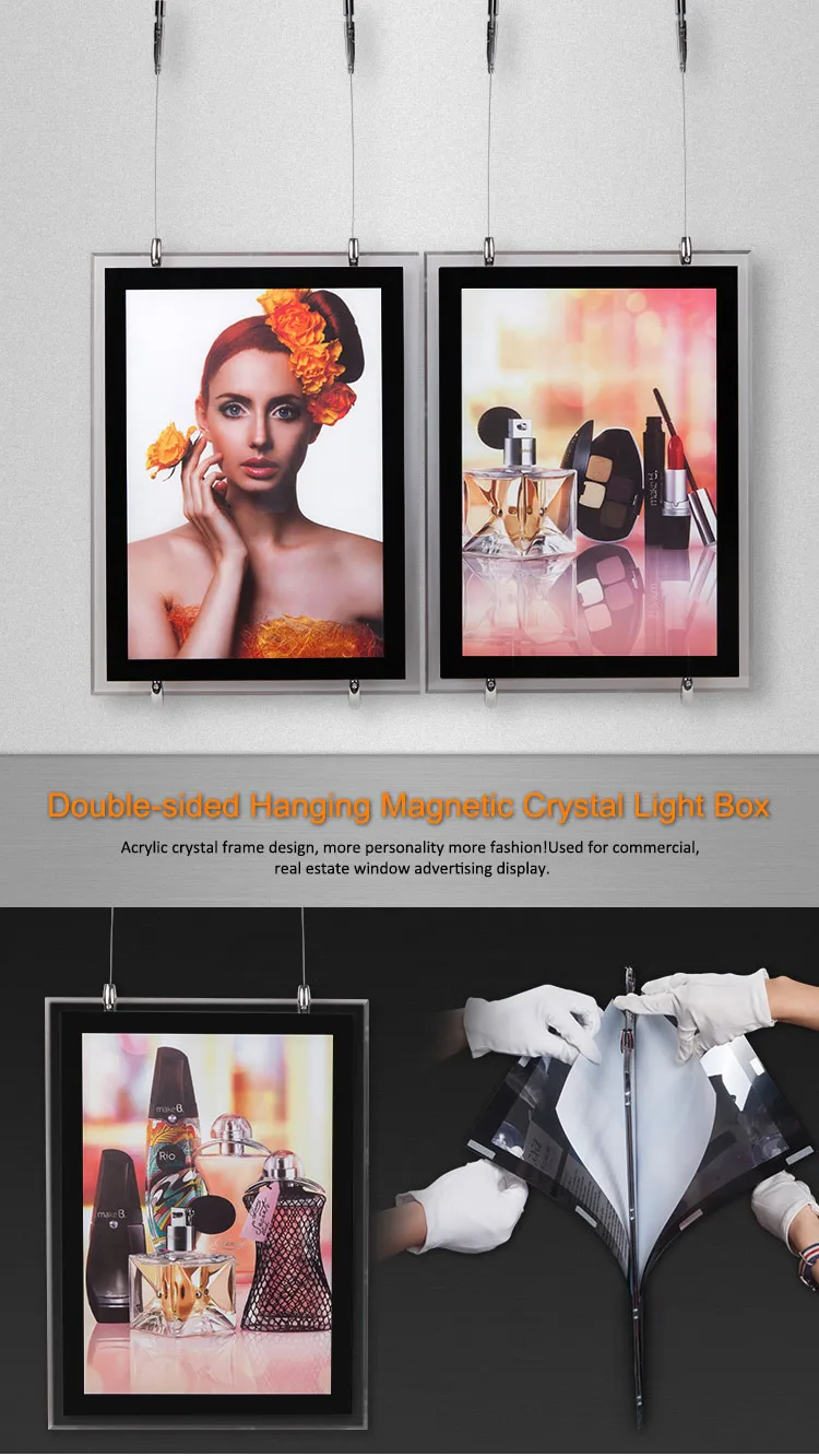 slim LED window displays acrylic photo frame light box A4 A3 A2 A1 hanging crystal light box