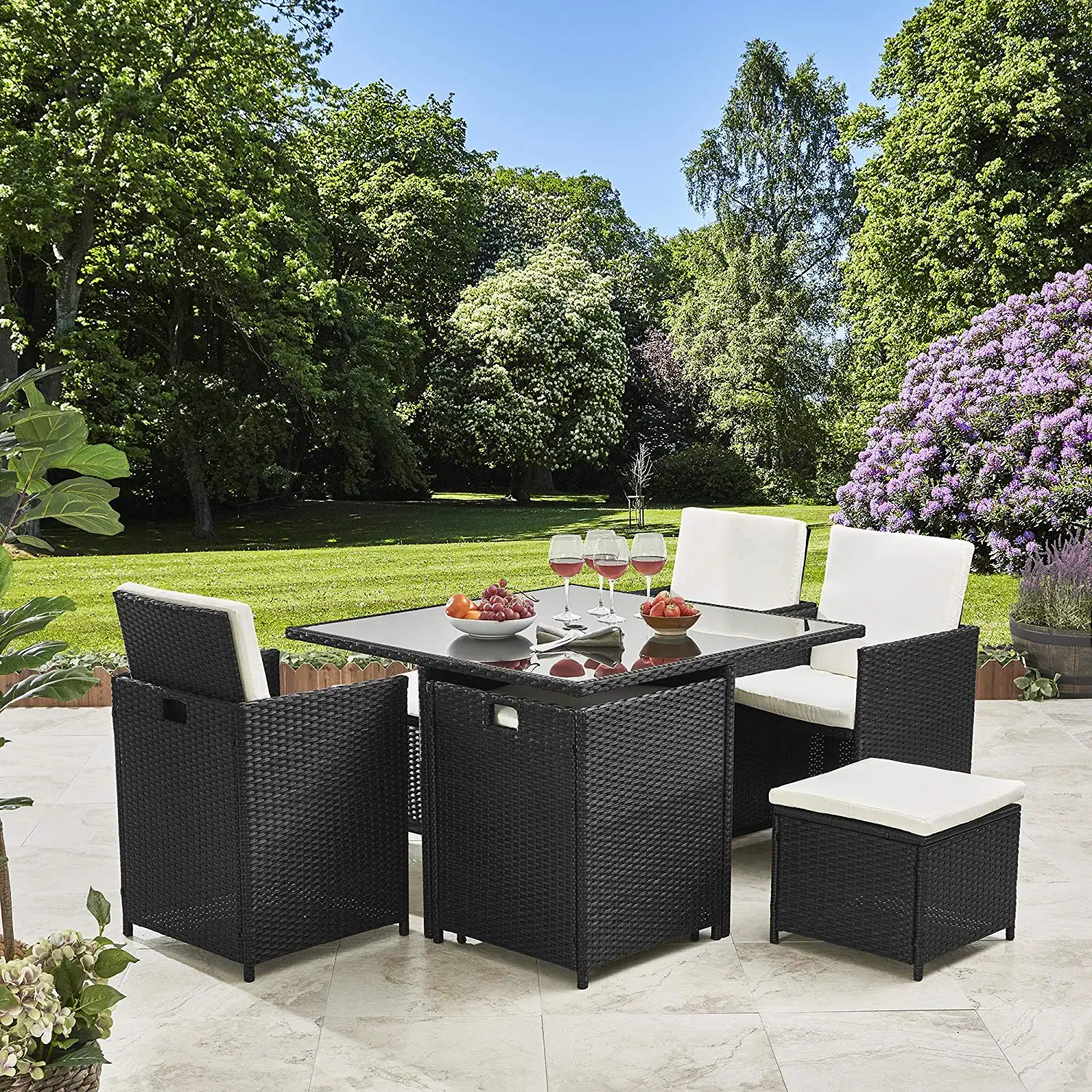 9pc Garden Rattan Furniture Cube Garden Set Wicker Cane Outdoor