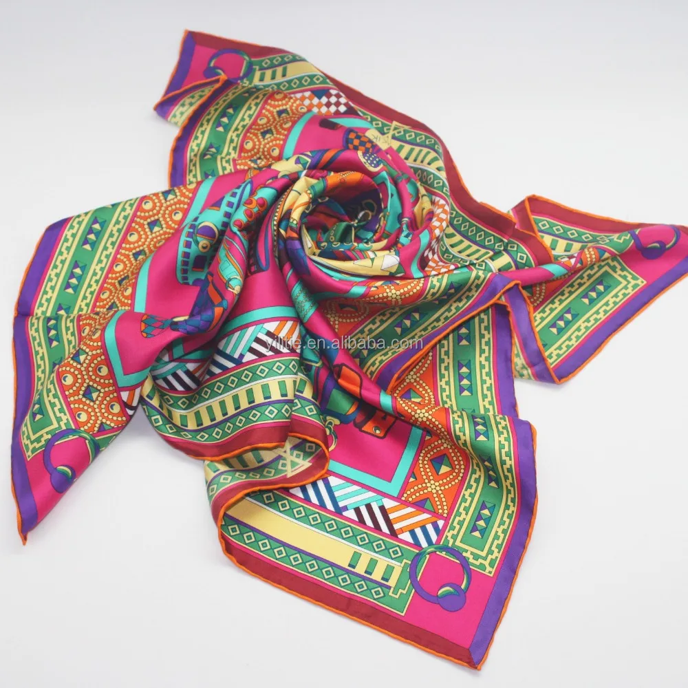 Special pattern digital print custom design square 100% silk scarf for women