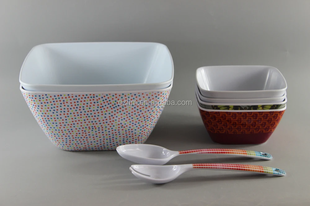 Square Melamine Salad Set/Square Salad Bowl With Salad Spoon&Fork