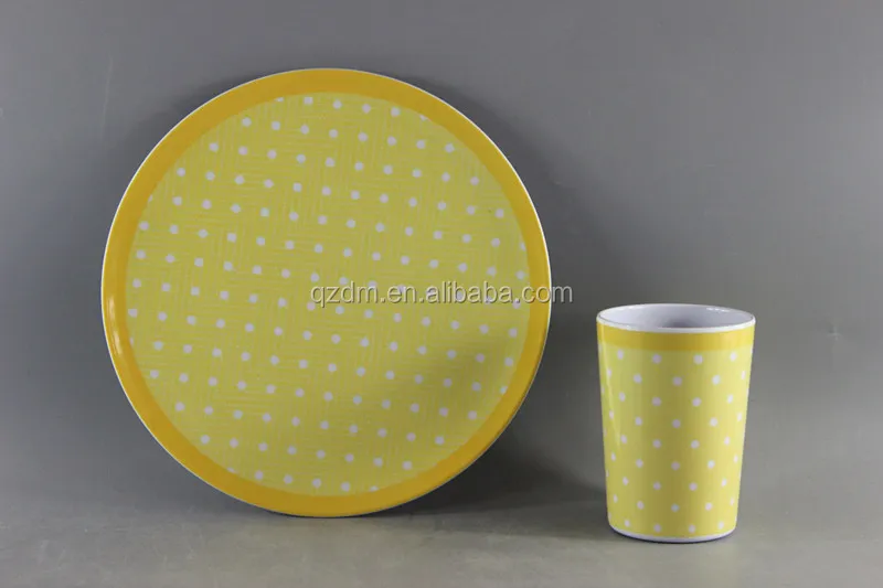 Dot Print Melamine Dinner Plate And Drinking Cup