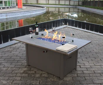 New Outdoor Rectangle Tile Top Aluminum Base Gas Fire Pit Tables