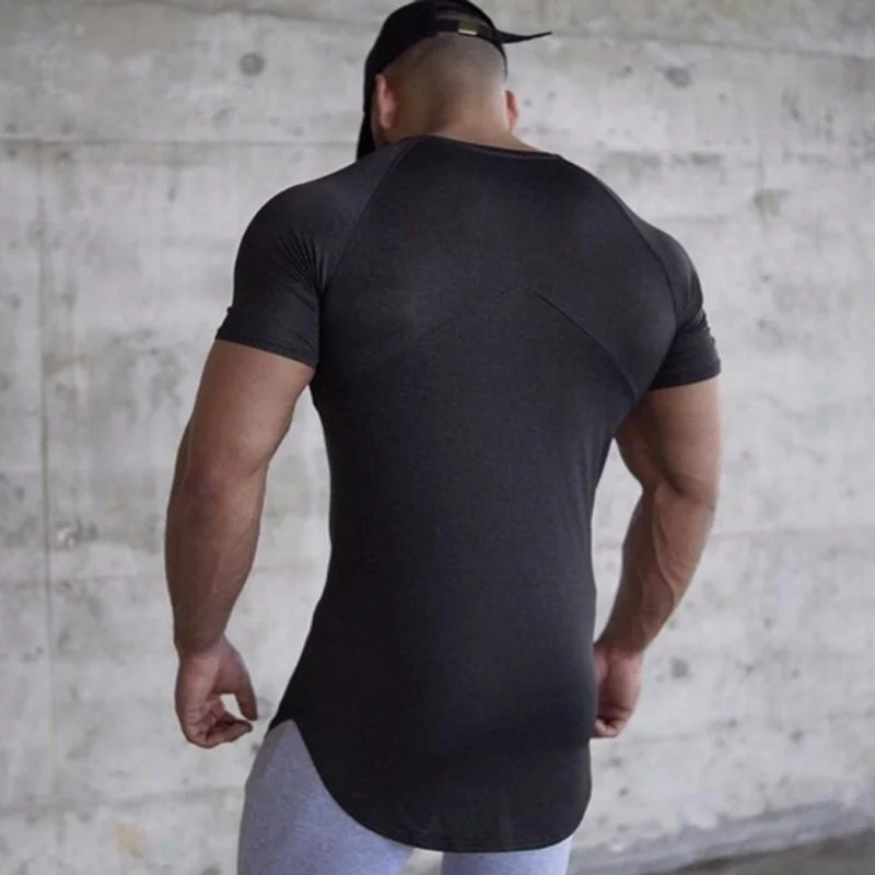 High Quality Custom Fitness Curved Hem Long Line Blank T Shirts For Men ...