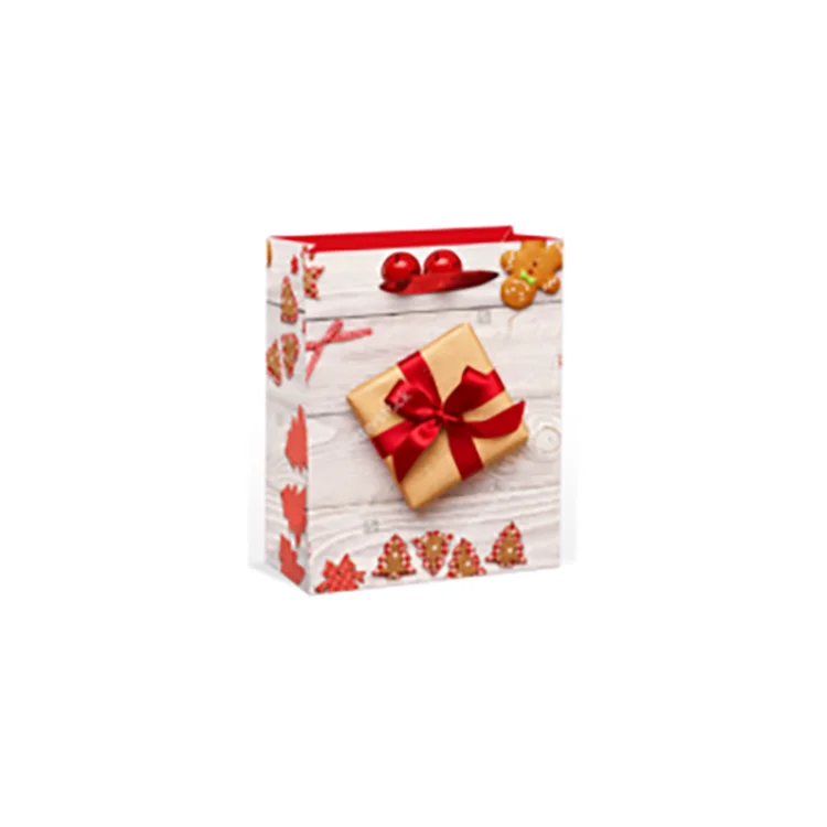 New Disposable Loving Heart Varnishing Christmas Coated Paper Gift Bags With Red Handle