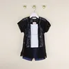 Wholesale baby girl boutique clothes 3 pcs sets with black lace tops +vest +shorts