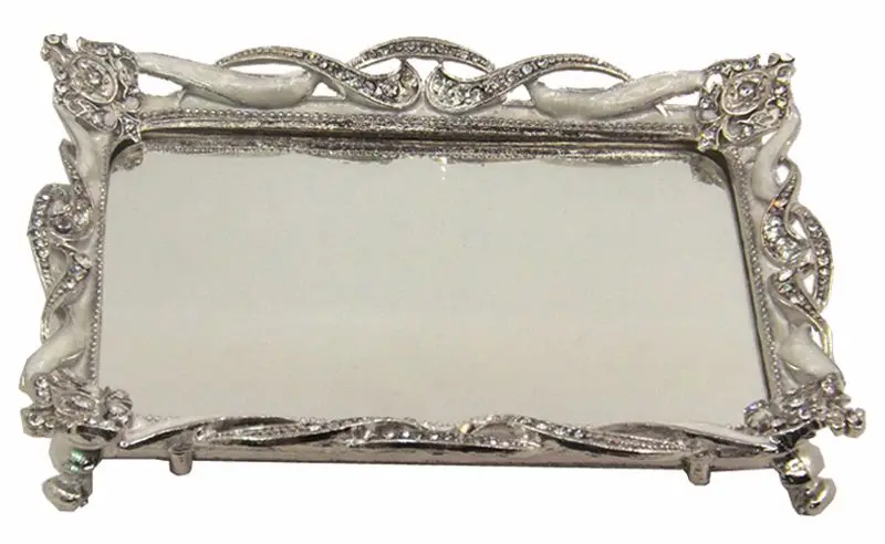 High quality new design zinc alloy gold glass decorative jewelry mirror serving tray