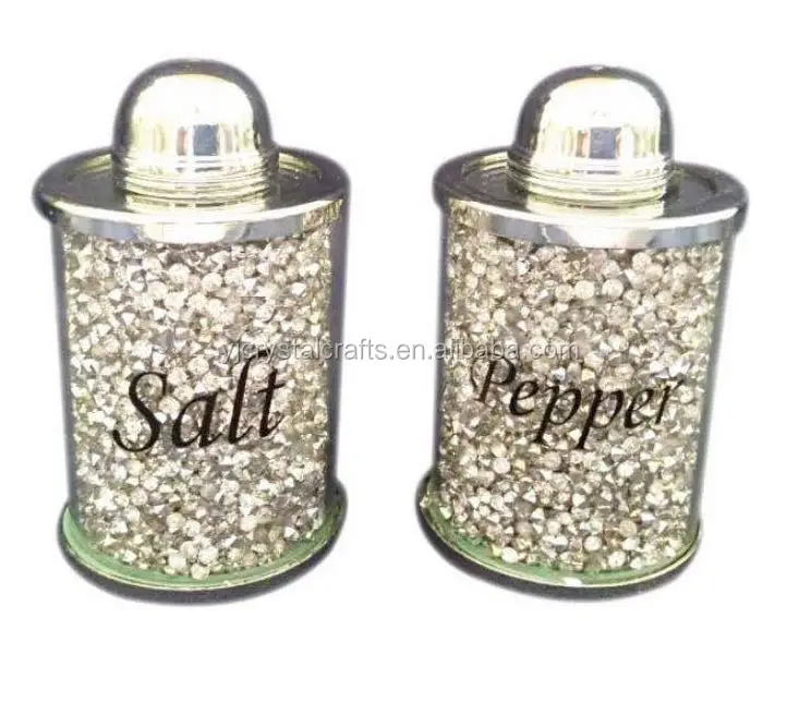 Crystal Glass Salt And Pepper Jar Storage Canister With Crushed Diamond
