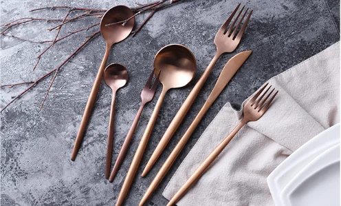 Used restaurant wedding flatware set stainless steel gold cutlery set white handle