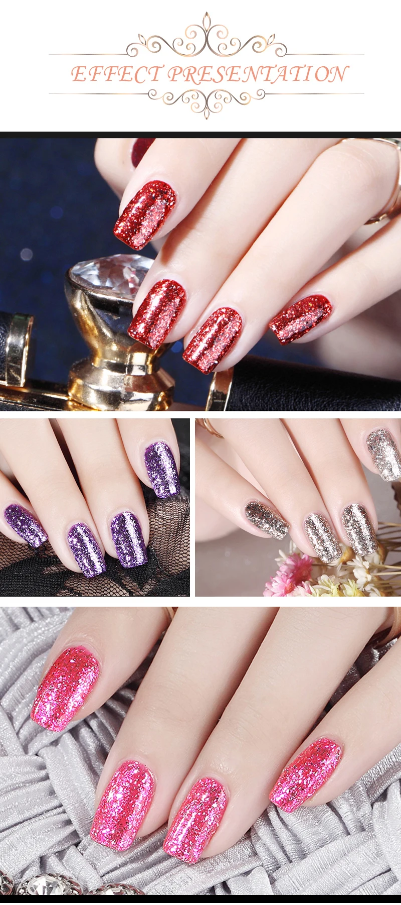 Uv Gel Nails Polish Kit 12colors Nail Art Gel Polish Glitter Diamond