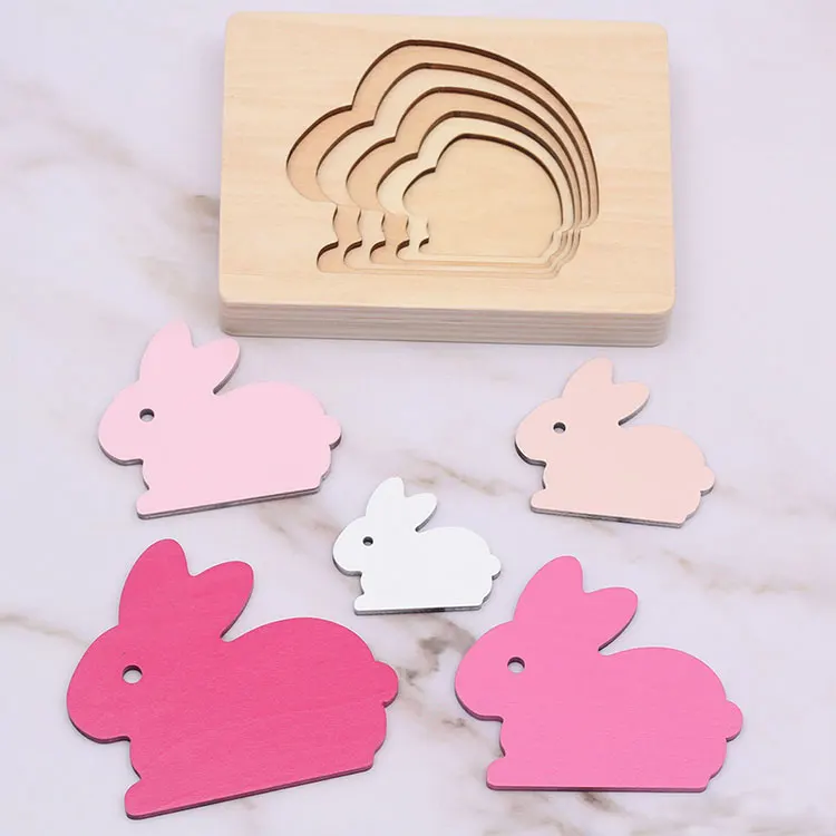 Carton Rabbit/Bird/Elephant/Whale Puzzle Multilayer Jigsaw Baby Child Early Enlightenment Grab Educational wooden puzzle
