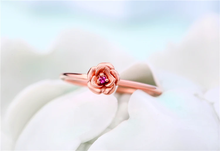 Girls Fashion Flower Rose Ring Solid Gold 14k Jewelry Not Plated Crystal/Rhinestone AU585 Ring