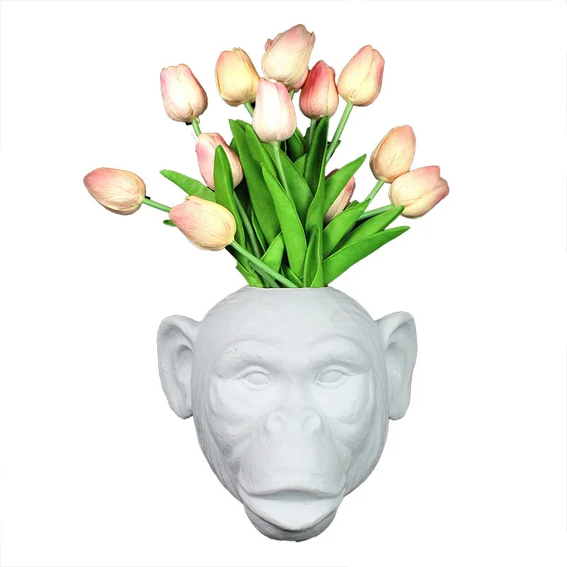 Resin 3D animal head rhinoceros head flower vase home decor details