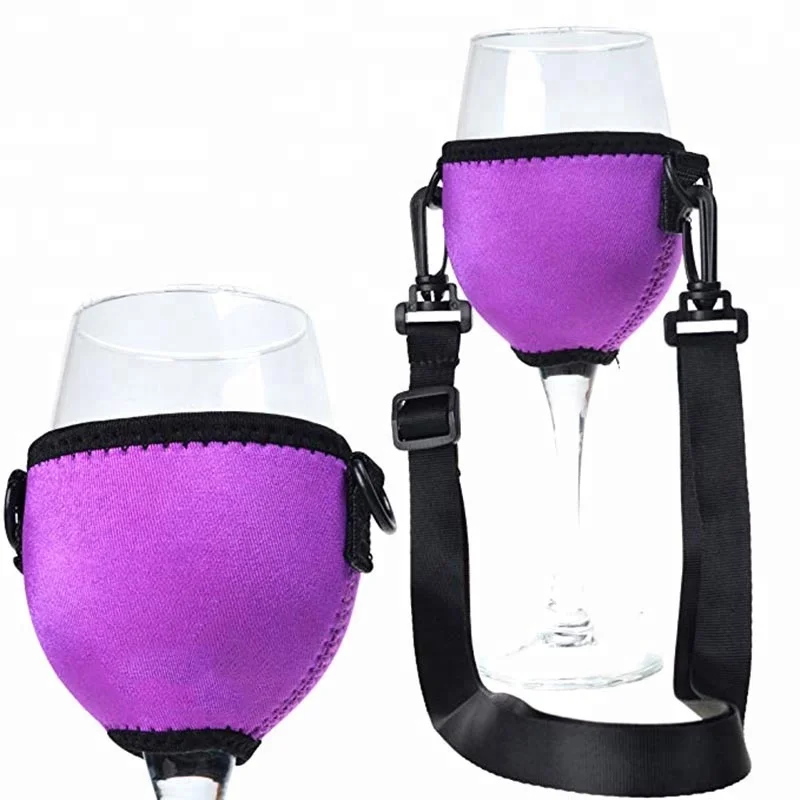 Customized Cooler Holder Neoprene Wine Glass Sleeve With Neck Strap