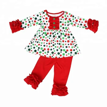 2018 girls winter christmas clothes kids redgreen polk dot tunic top with ruffle pants outfits set - Christmas Clothes For Kids 2018 girls winter christmas clothes kids redgreen polk dot tunic top with ruffle pants outfits set - Christmas Clothes For Kids