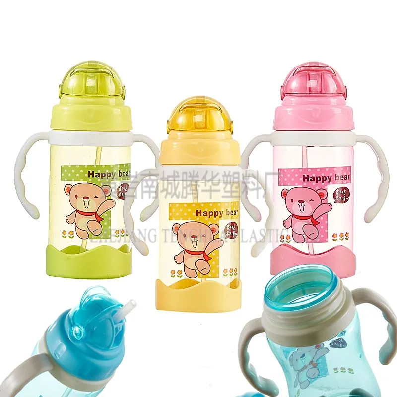 eco-friendly easy drinking plastic baby feeding bottle with handle