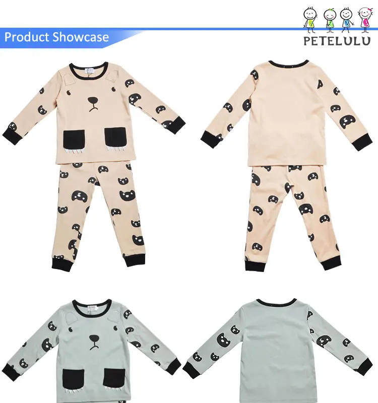 Bear Design Pocket Top Full Print Trousers Kid Match Pyjamas Sets.jpg