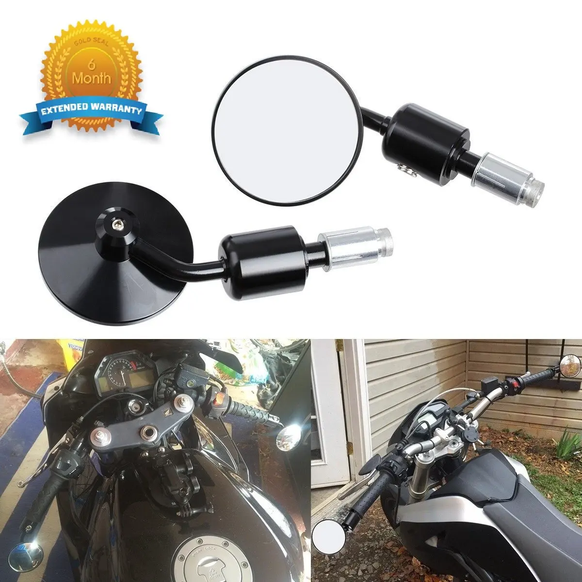 Motorcycle CNC Aluminum Rear View 3/" Handle Bar End 7//8/" Mirrors Round Black S