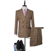 MA103 Men's Clothing Sets British Slim Tailor Made Grid Designer Suit Businessman Brown Blazer Mens Perform Suits Cheap