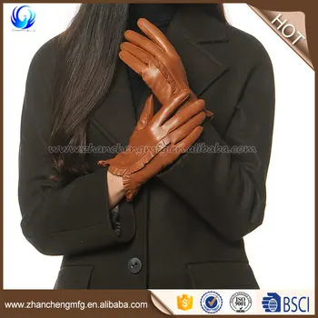 womens fur lined brown leather gloves