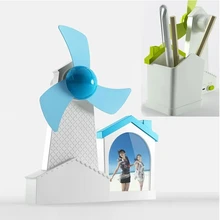 Multifunction 3 in 1 Windmills Mini USB fan with photo frame & pen holder, USB Cartoon Fan with Soft Fan Blade for desktop gifts