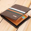 wholesale small order stock men's casual short striped bifold PU wallet