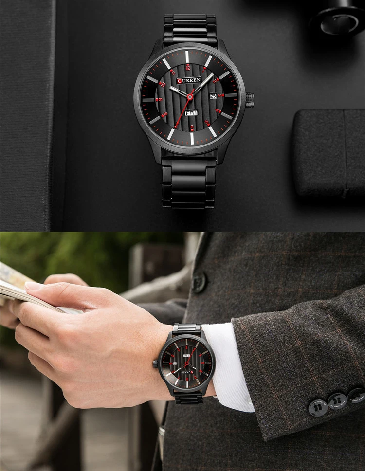 CURREN 8316 new men's fashion brand steel belt week calendar life waterproof sports quartz watch stainless steel men's watch