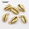 Hot!! Full gold plated cowrie shell one loop pendants, sea shell cowrie pendants shell pendants WT-P370