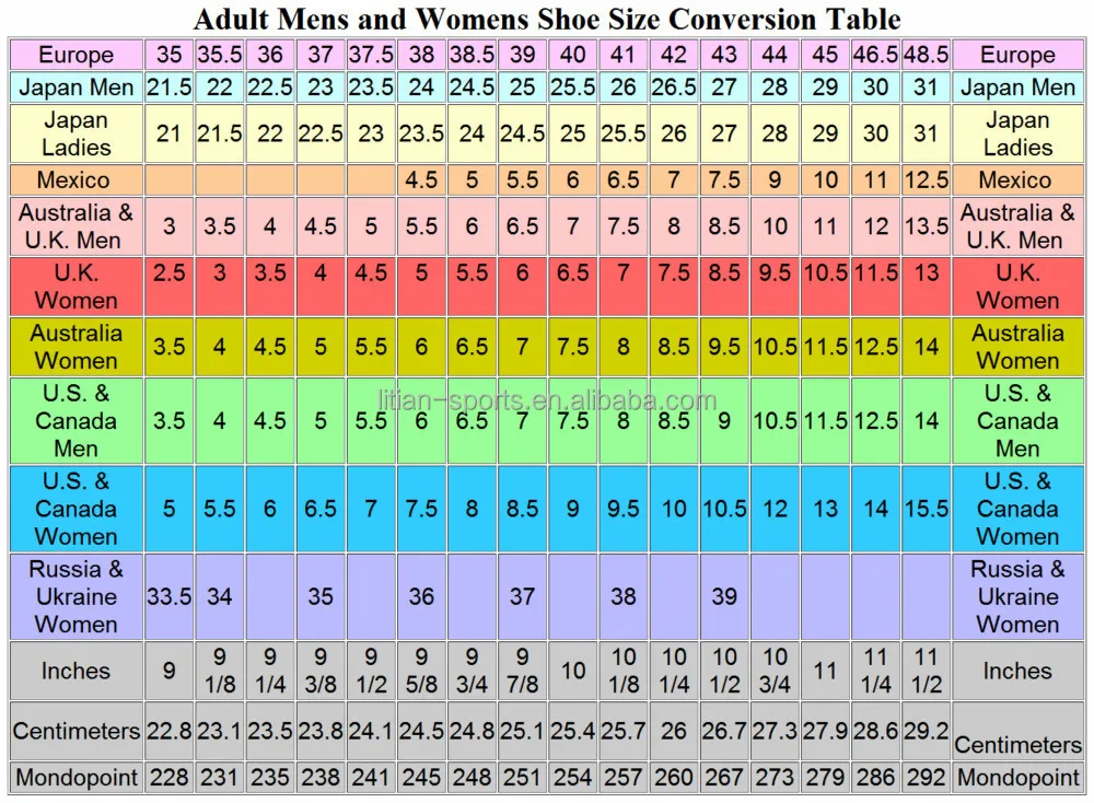 european men's shoe size conversion chart