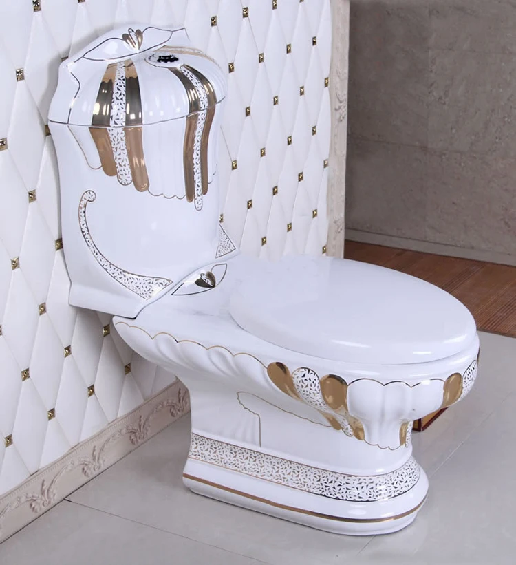 Color Toilet Kd T001c Gold And White Color Toilet Luxury Two Piece