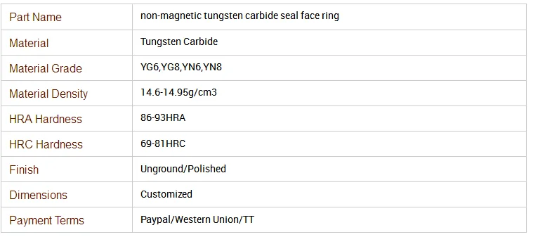 Minjiang Hot Sale Mechanical solid carbide stationary seal ring tungsten carbide sleeve