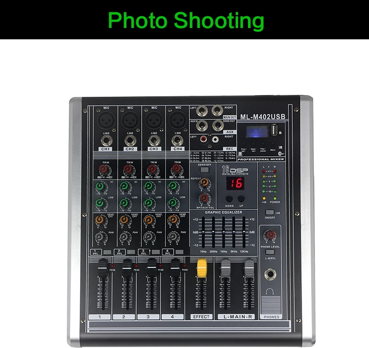 Mini mezclador de sonido de 4 canales de alta calidad, consola mezcladora de Audio USB, mezclador de potencia