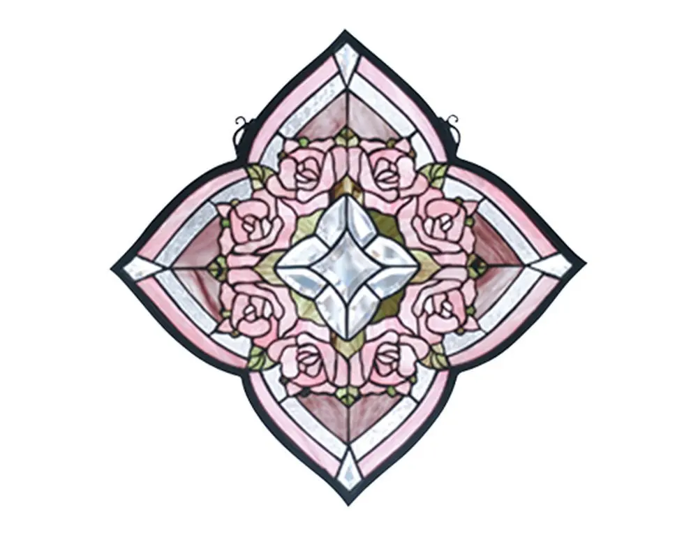 Meyda Hand Crafted Designed Art Decorative Panel 20"W X 20"H Ring Of Roses Stained Glass Window
