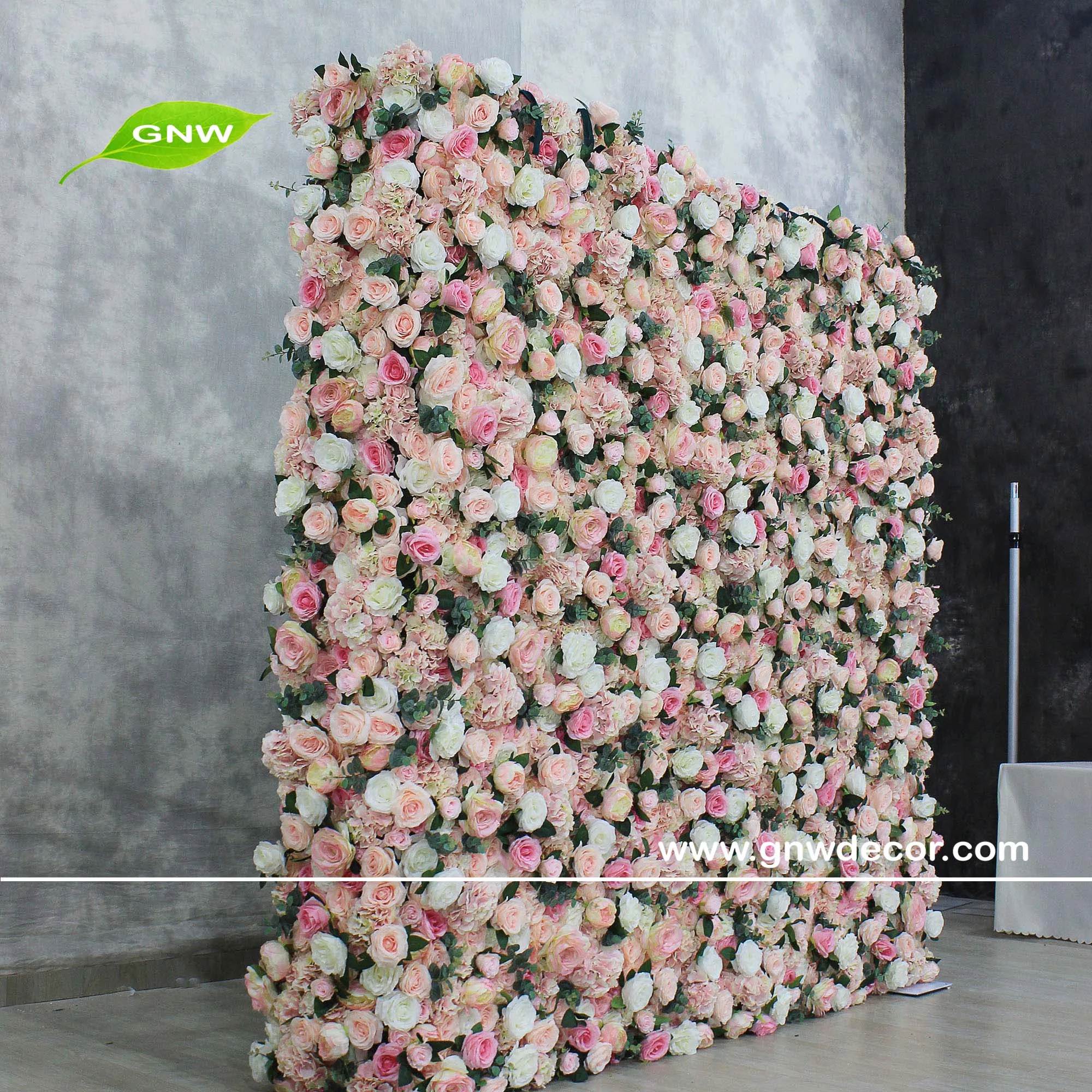 Gnw Customized Roll Up Fabric Flower Wall Backdrops For Wedding