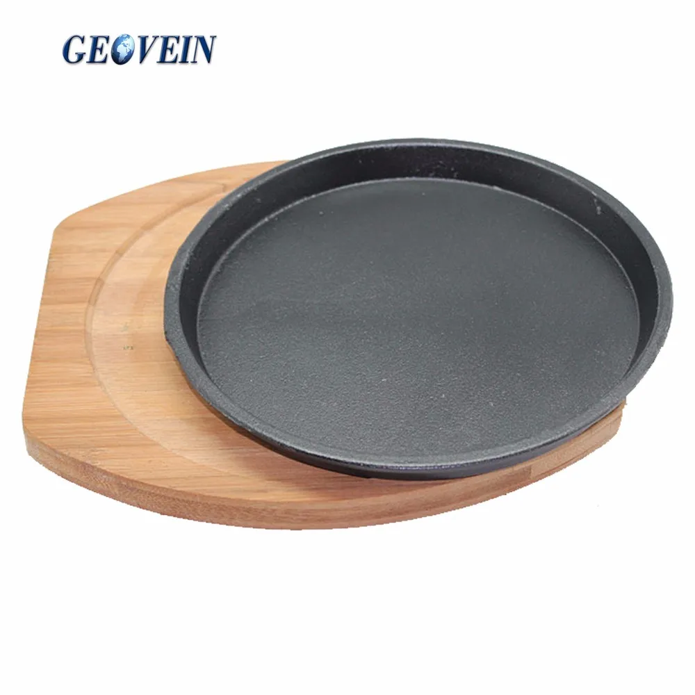 Asda Hot Selling Wooden Base Cast Iron Sizzler Plate Round Serving Pan Buy Round Cast Iron