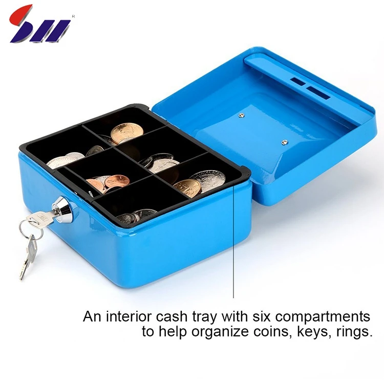 Oem Different Size Security Portable Cash Money Box With Money Tray