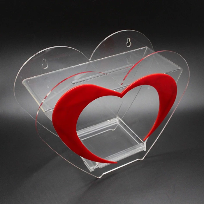Lucite Donation Display Case Wall Mounted Heart Shaped Clear Acrylic