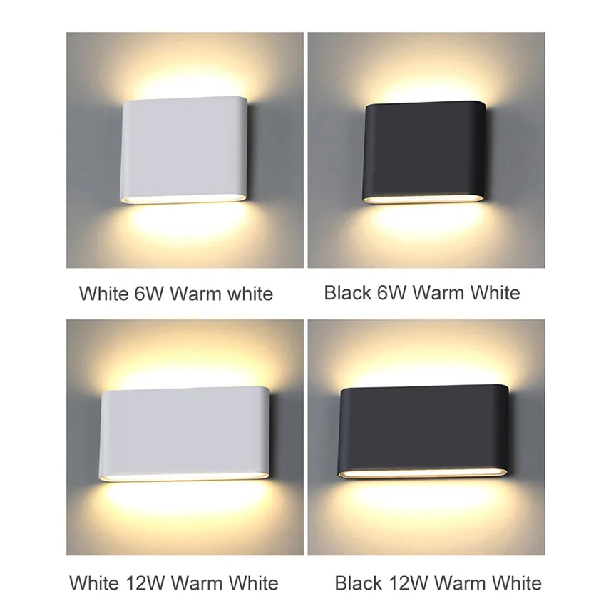 XIAJIA-12W LED Outdoor Wall Light,Indoor Lamp,IP65 Waterproof Aluminum Mounted LED Wall Lamp for Hallway Living Room Bedroom Garden Black/Warm White