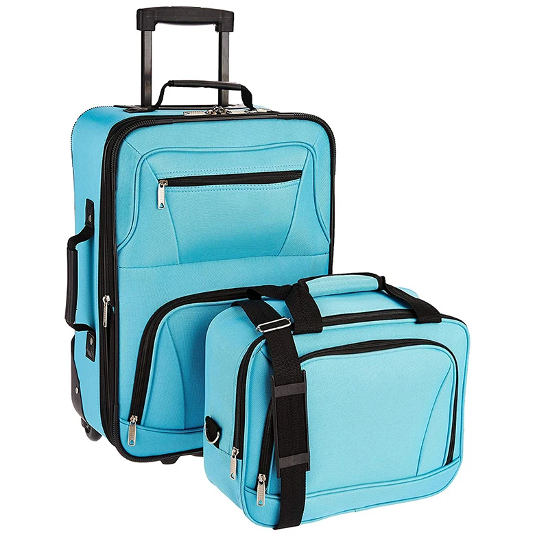 Flower Print Pink Or Pure Blue Color Cheap Trolley Bag Travel Boarding Bag Luggage With Shoulder