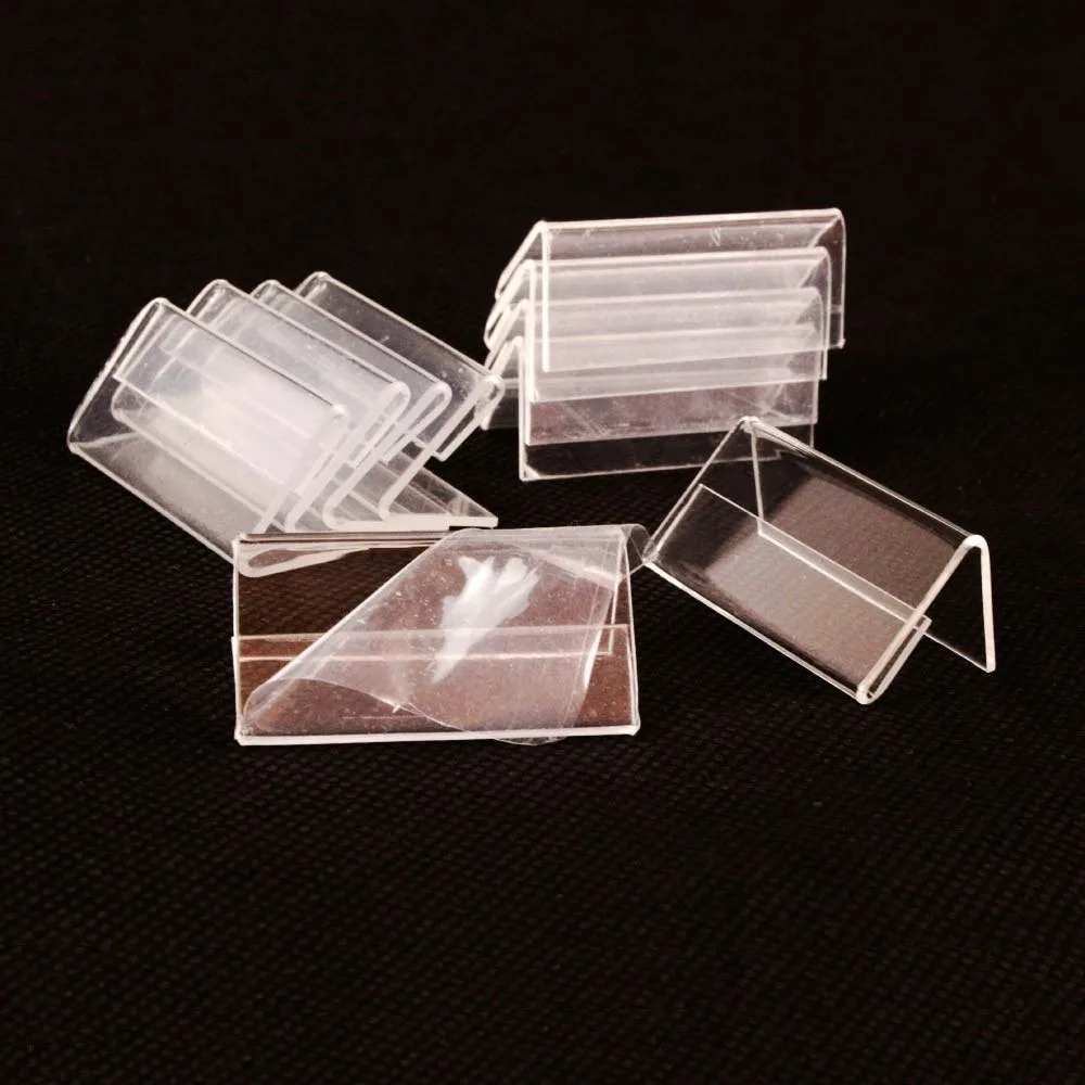 Mini Acrylic Sign Paper Holder Case Clear Plastic Label Holders 20 Pieces Clear Sign Holder Office Desk Cards L Shape Display Holder Photo Frame Stand Tickets Price Tag Game Card Holder 