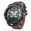 Oulm Super Large Big Dial Men Watches 4 Time Zone Small Dials for Decoration Quartz Watch Casual Leather Sport Men's Wristwatch