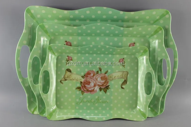 3PCS Wave Melamine Serving tray set Melamine tary with handle