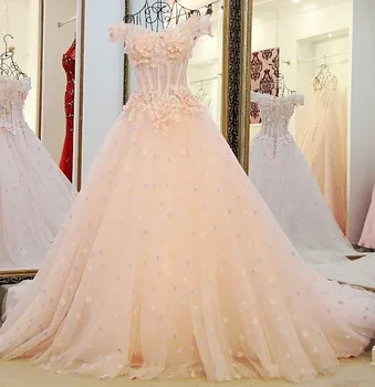 pink long wedding dress