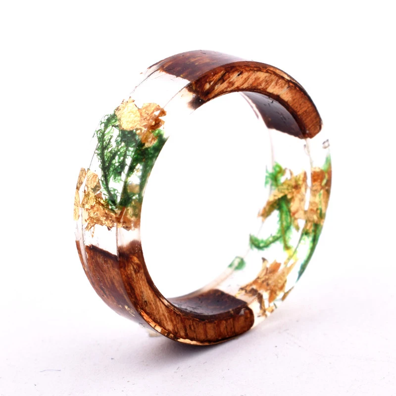 New Novelty Antique Colorful Dry Flower Calendula Resin Wood Ring Buy Ring,Antique Ring,Resin