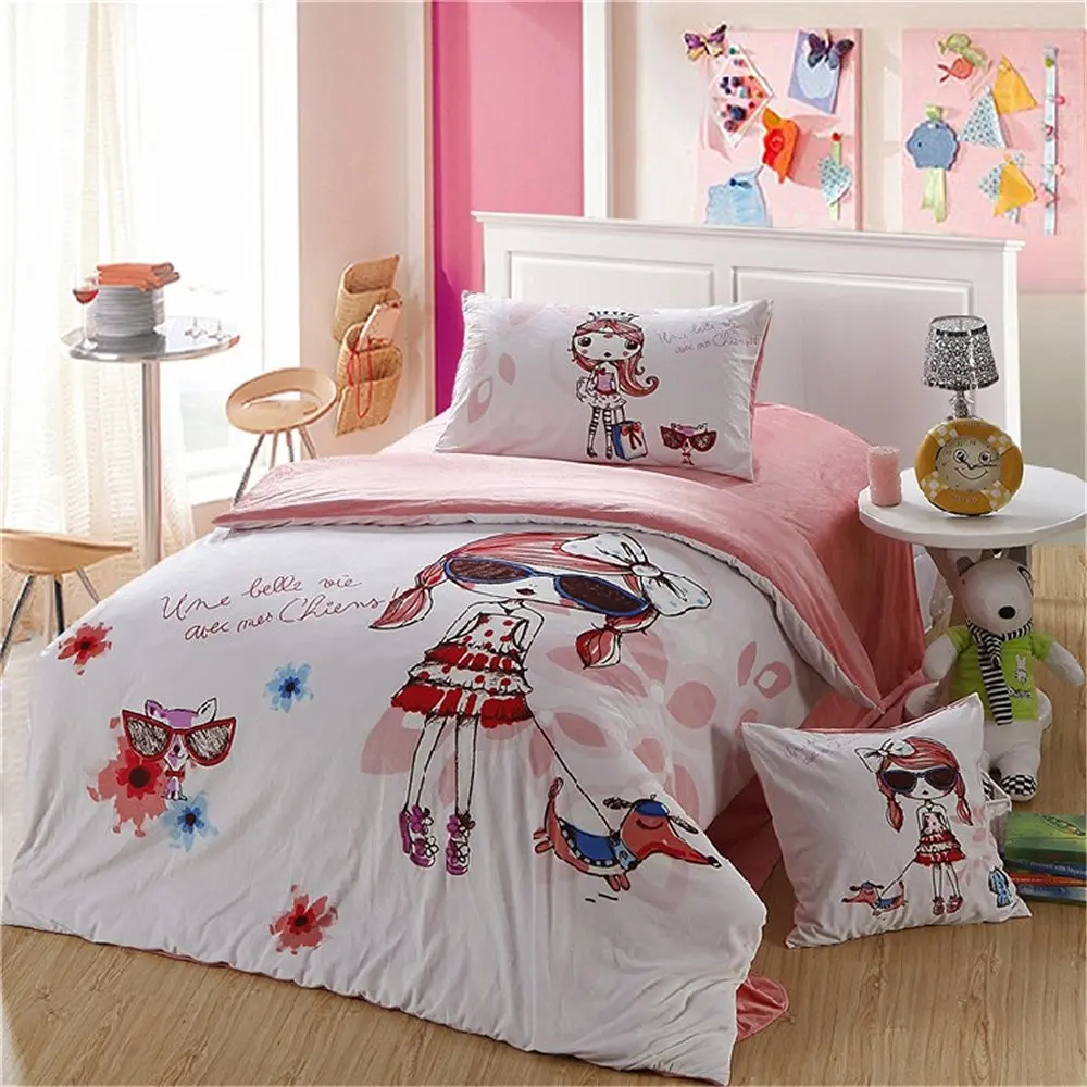 Auvoau Kids Bedding Set 4pc Without Comforter Cute Fashion Girl